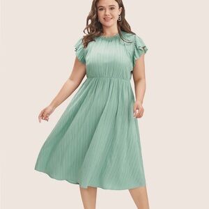 BloomChic Plus Size 2XL Plain Cap Sleeve Ruffles Trim Mock Neck Pocket Dress